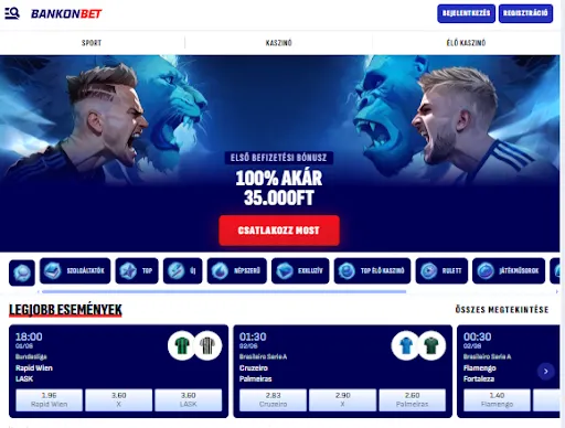 Bankonbet játékfelület mobilon és asztali gépen